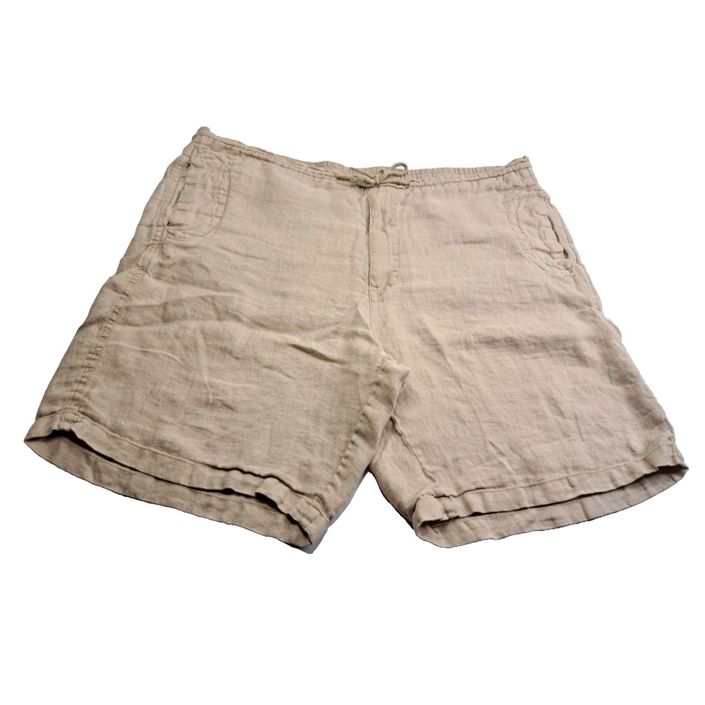 Tom James Linen Shorts Mens XL Beige Draw String Pockets Elastic Waist 36-40"